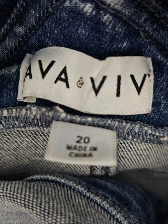 Ava & Viv Denim Straight Leg Distressed Cotton Blue Jean Overalls Size 20 - Picture 2 of 7